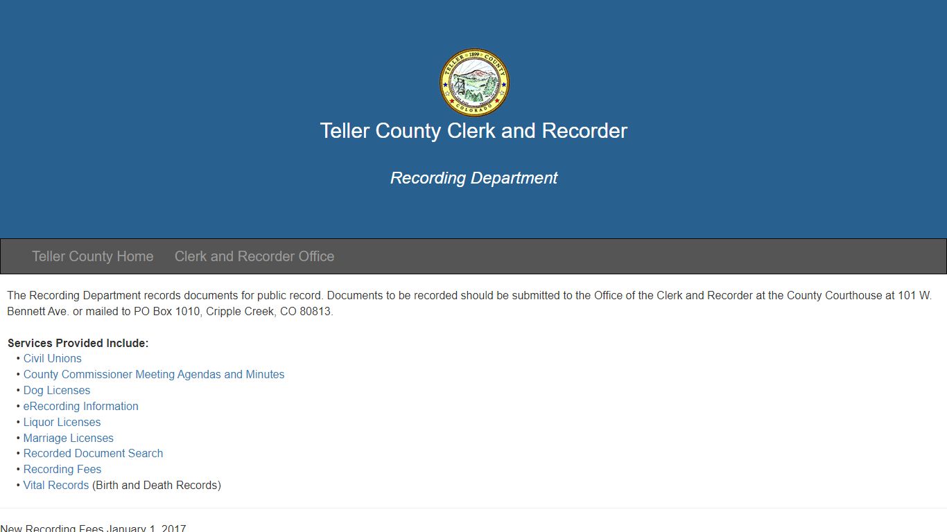 Recording Department-Teller County Clerk and Recorder