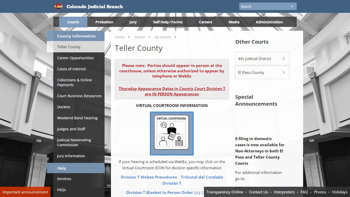 Colorado Judicial Branch - Teller County - Homepage